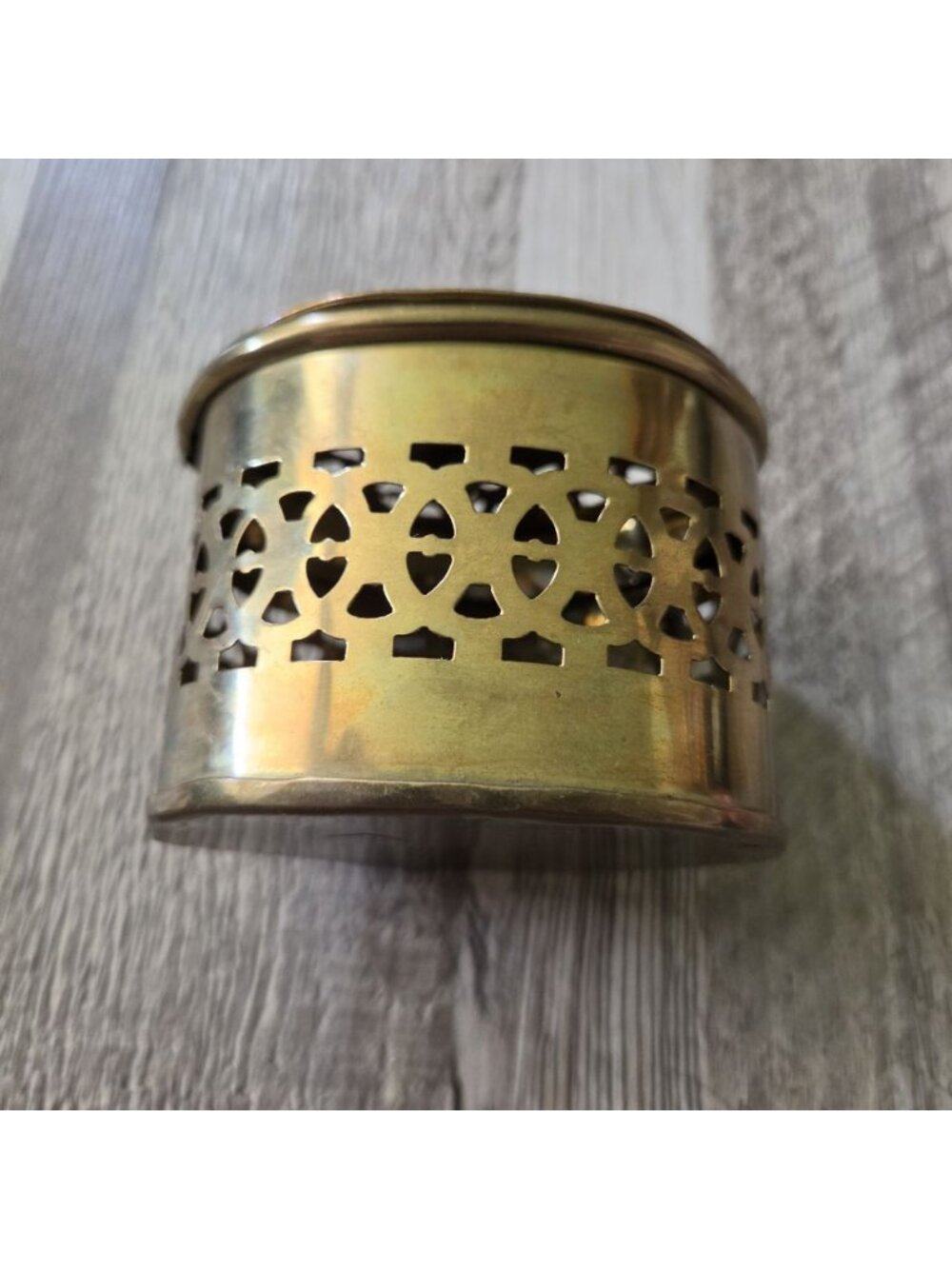 Brass Trinket Box Pierced Lattice Incense Holder Vintage CatchallBoho 2.75" - Picture 4 of 14